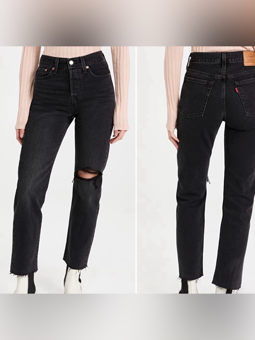 Levi’s black wedgie distressed straight leg jeans women’s size 25 27” inseam